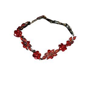 Vintage Unknown Black Metal Red Ruby Matte & Polished Shiny Stones Bracelet